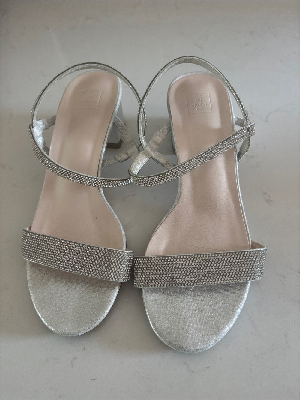 Silver Crystal Strap Heeled Sandals for Women
